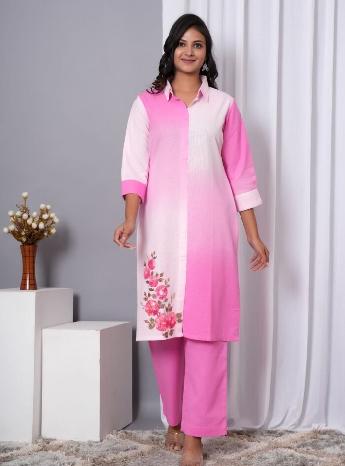 Ombre Pink Kurti With Handpaint