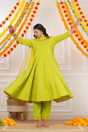 Lime Green Anarkali Set with Dupatta