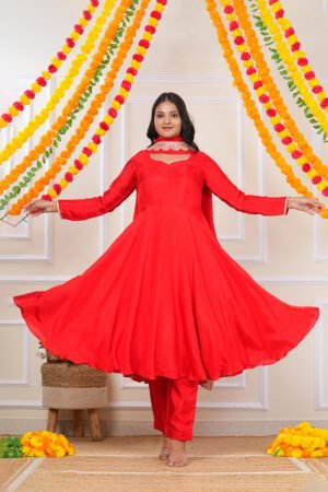 Vibrant red Anarkali suit