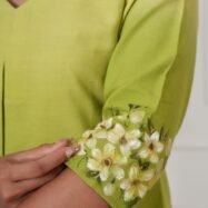 Green Kurti With Haindpaint Sleeves