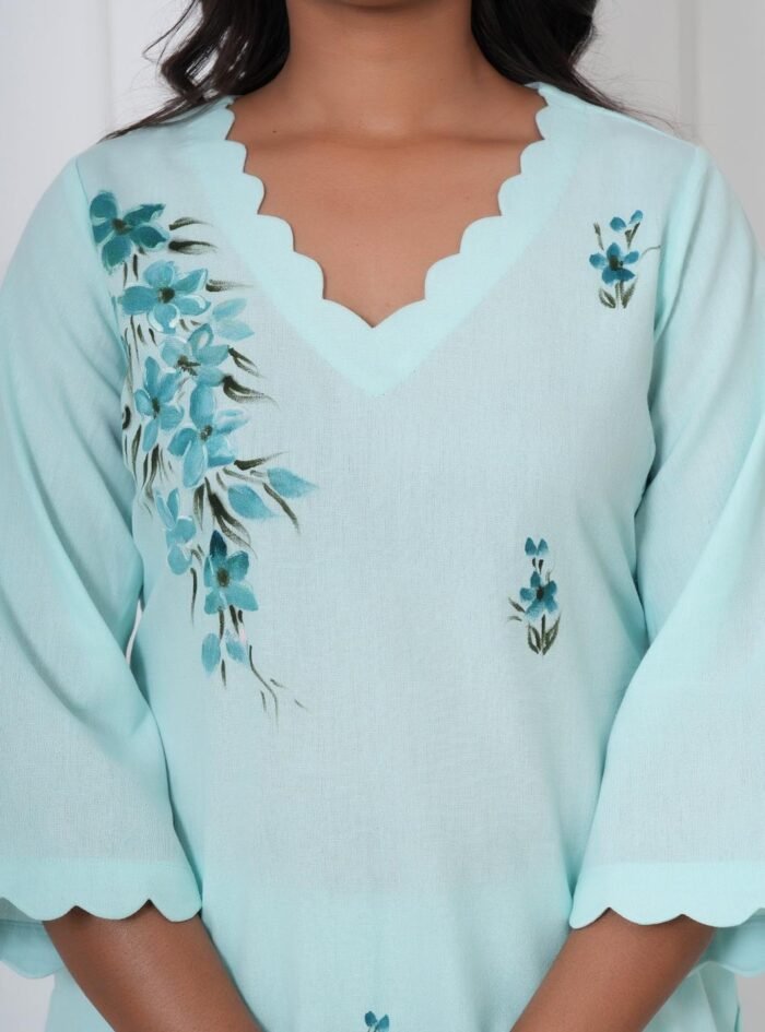 AQUA BLUE HANDPAINT KURTI