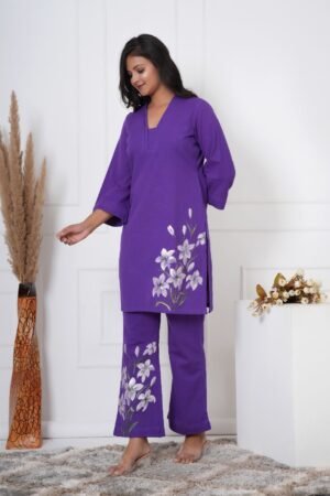 Purple  Handpaint Kurti Set