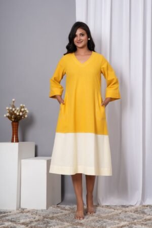 Yellow Colorblock Design Dress