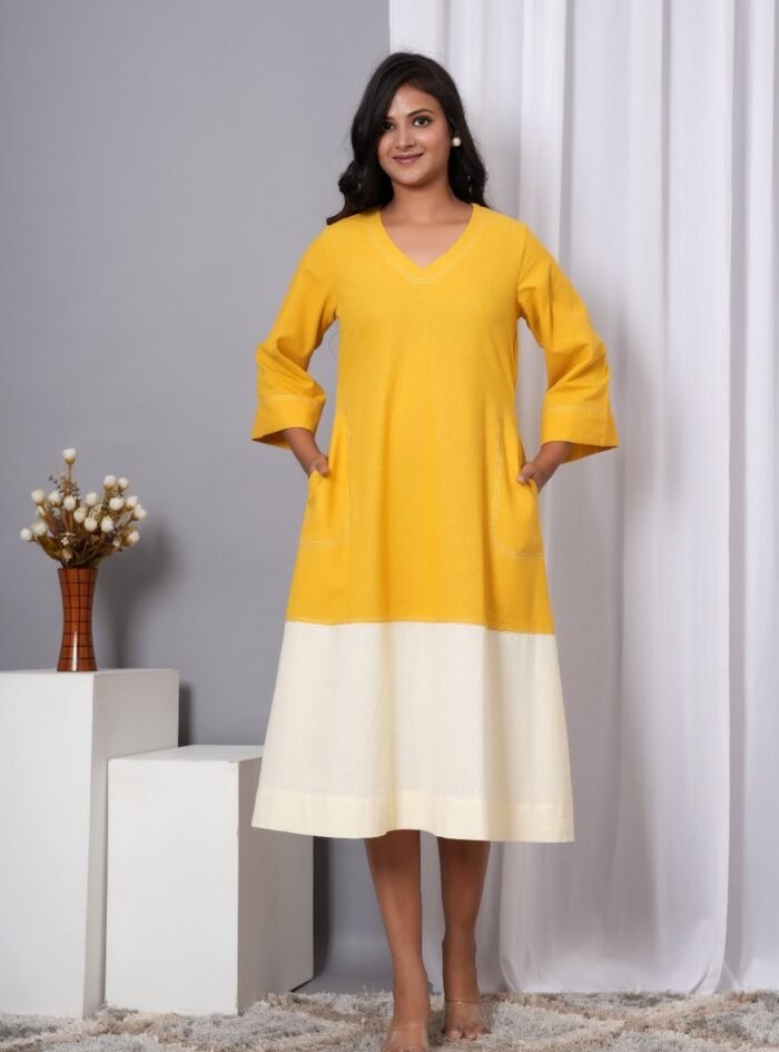 Yellow Colorblock Design Dress