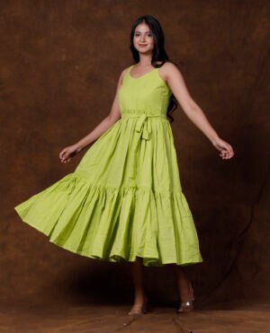Elegant Lime Green Tiered Midi Dress