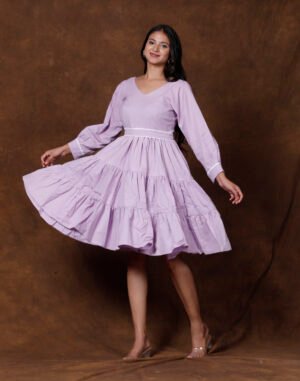 Lavender Tiered Fit & Flare Midi Dress