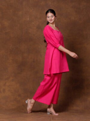Hot pink Square-Neck Co-ord Set
